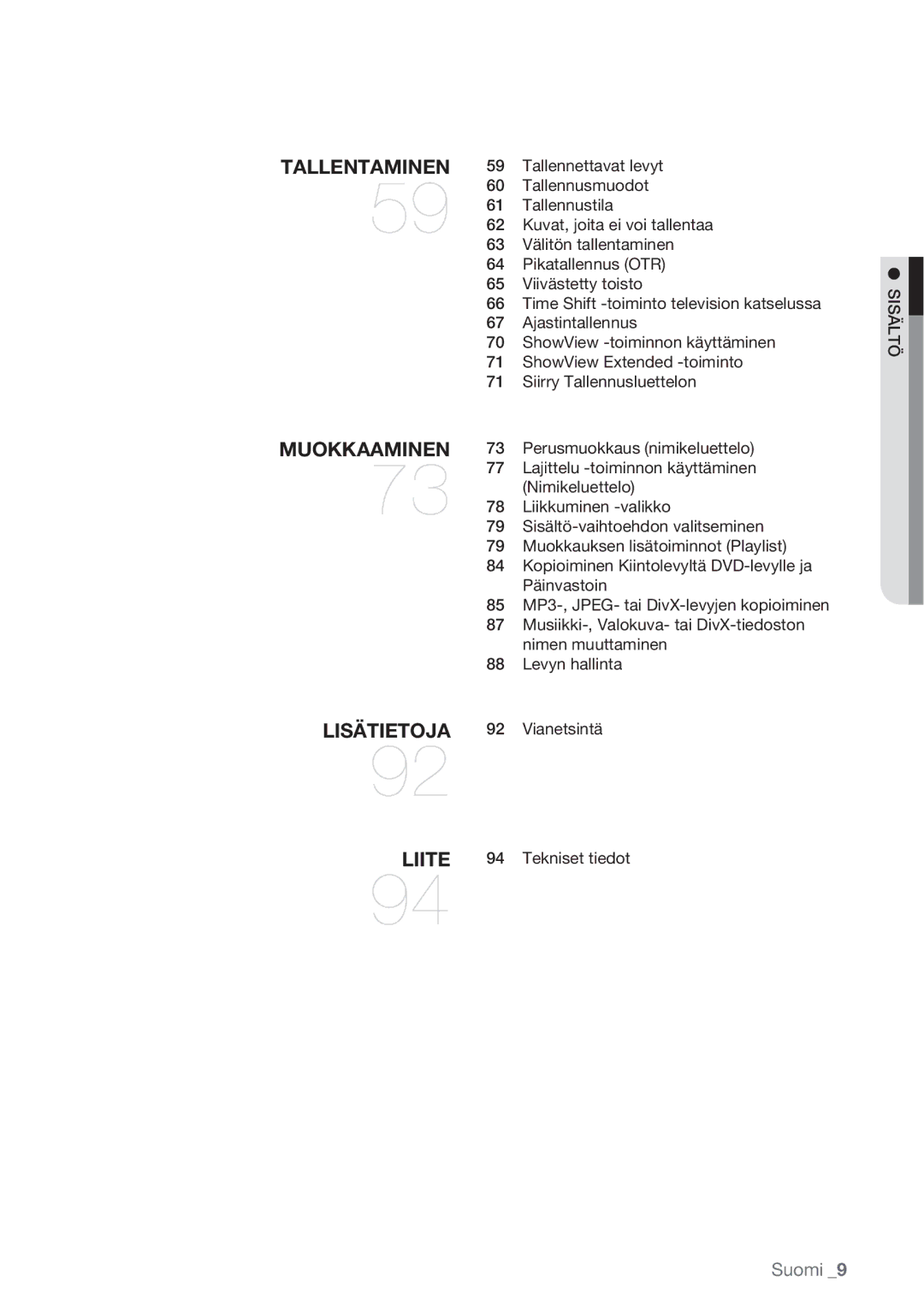 Samsung DVD-HR770/XEE manual Sisältö 