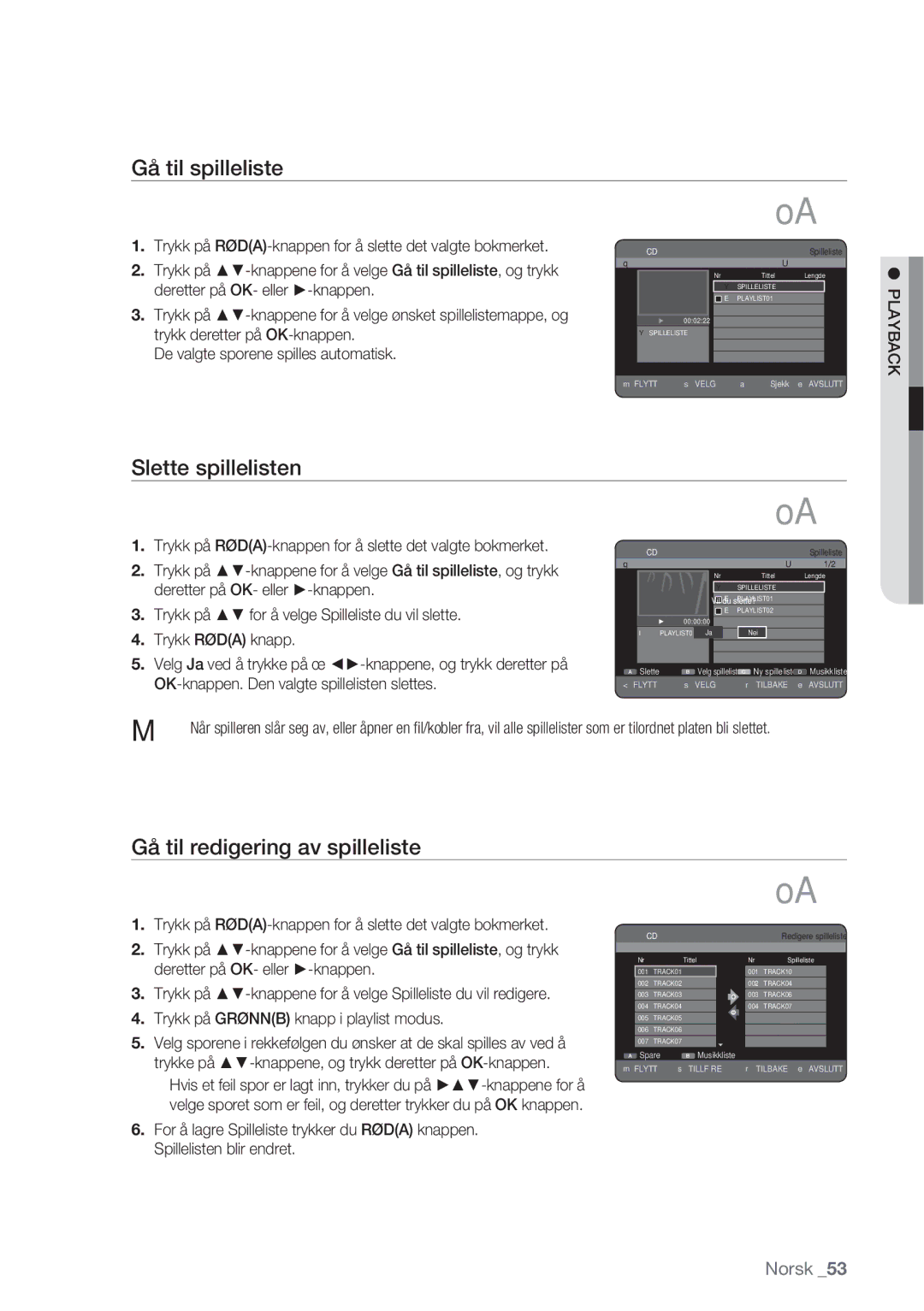 Samsung DVD-HR770/XEE manual Gå til spilleliste, Slette spillelisten, Gå til redigering av spilleliste 