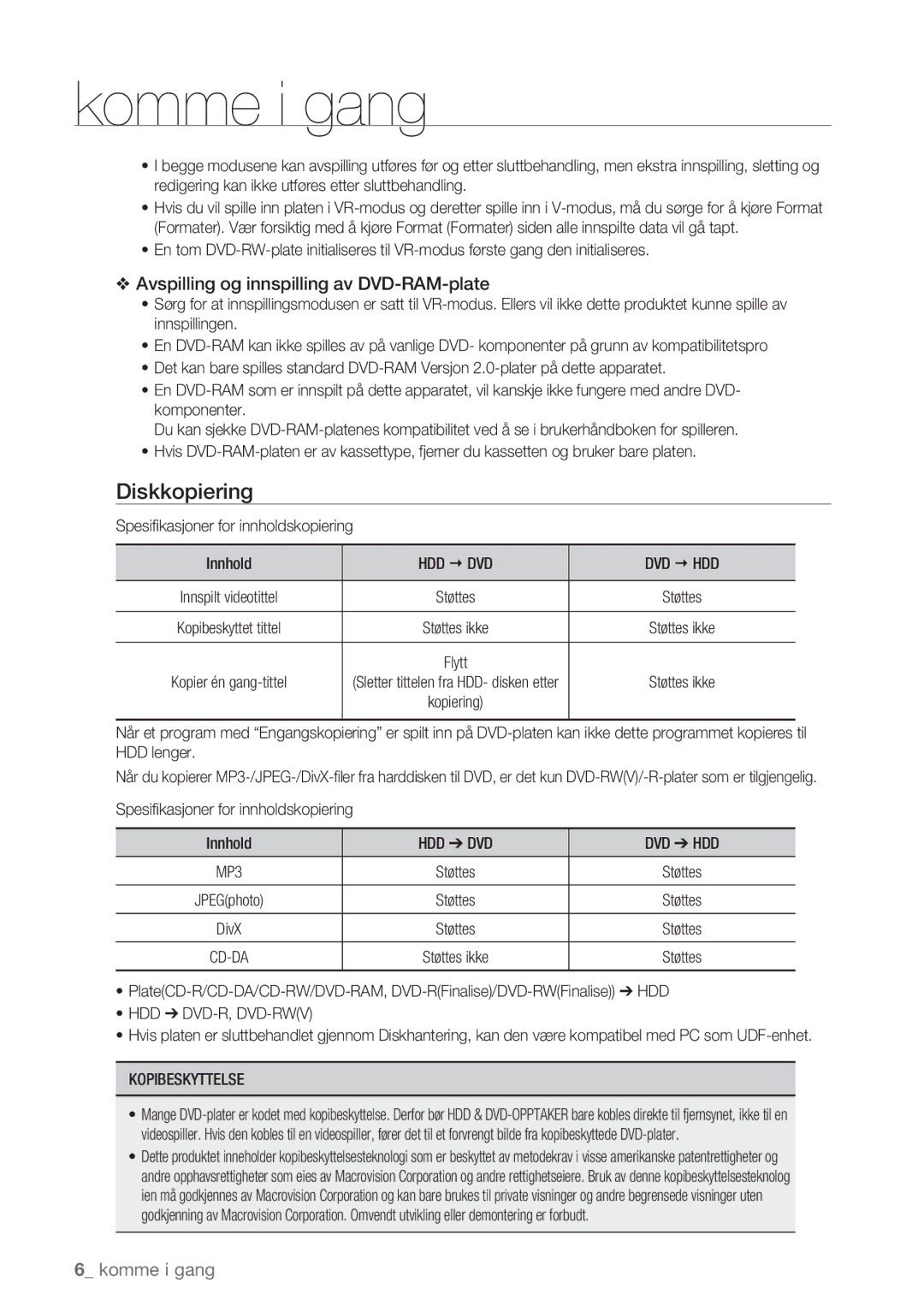 Samsung DVD-HR770/XEE manual Diskkopiering, Hdd € Dvd Dvd € Hdd, Hdd Dvd Dvd Hdd, Hdd Dvd-R, Dvd-Rwv, Kopibeskyttelse 