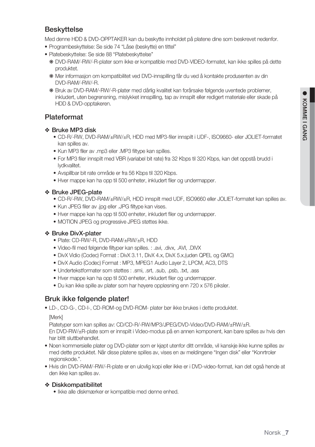 Samsung DVD-HR770/XEE manual Beskyttelse, Plateformat, Bruk ikke følgende plater 