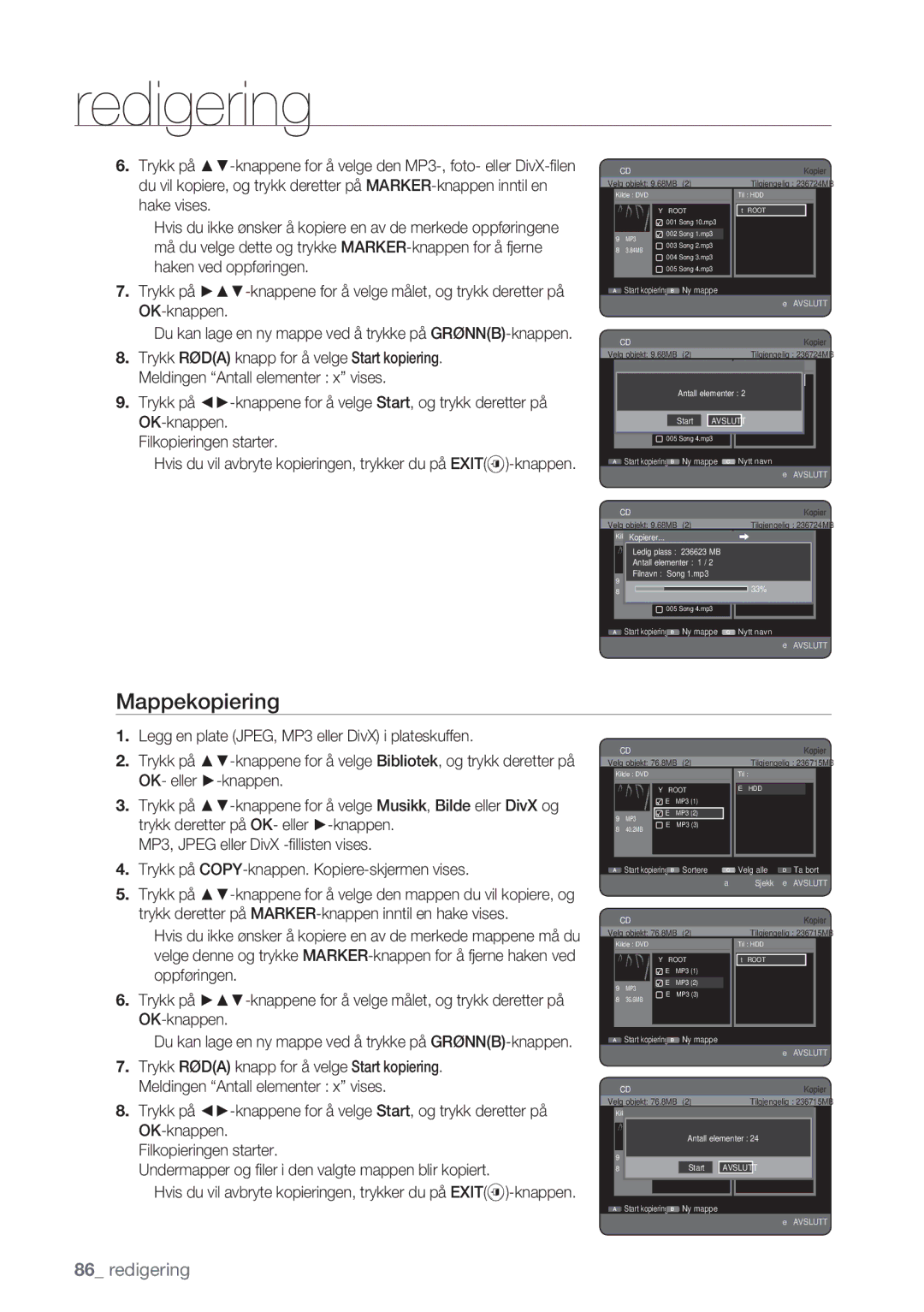 Samsung DVD-HR770/XEE manual Mappekopiering, Nytt navn 