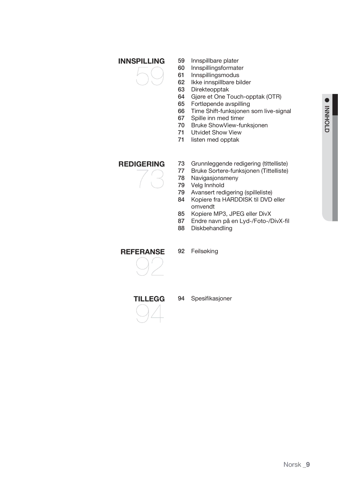 Samsung DVD-HR770/XEE manual Innhold 