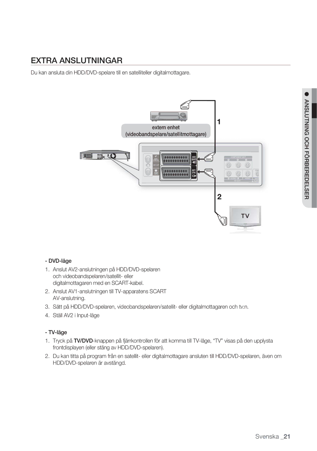 Samsung DVD-HR770/XEE manual Extra Anslutningar, Anslutning OCH Förberedelser 