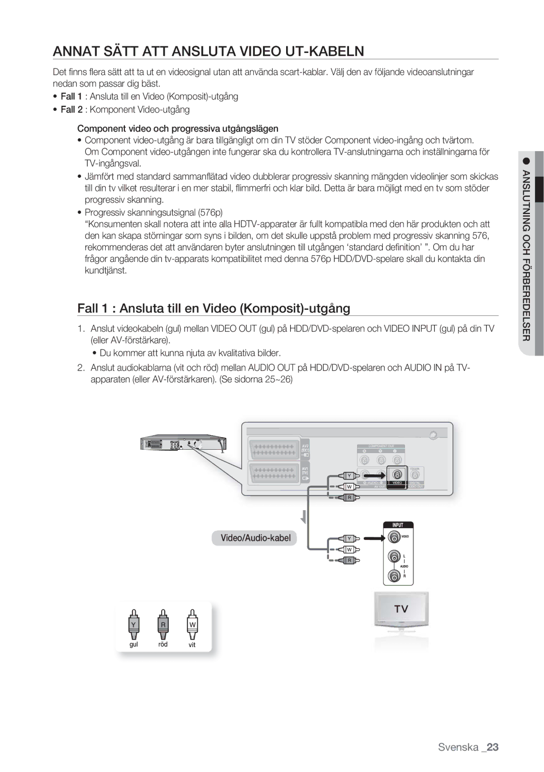 Samsung DVD-HR770/XEE manual Annat Sätt ATT Ansluta Video UT-KABELN, Fall 1 Ansluta till en Video Komposit-utgång 