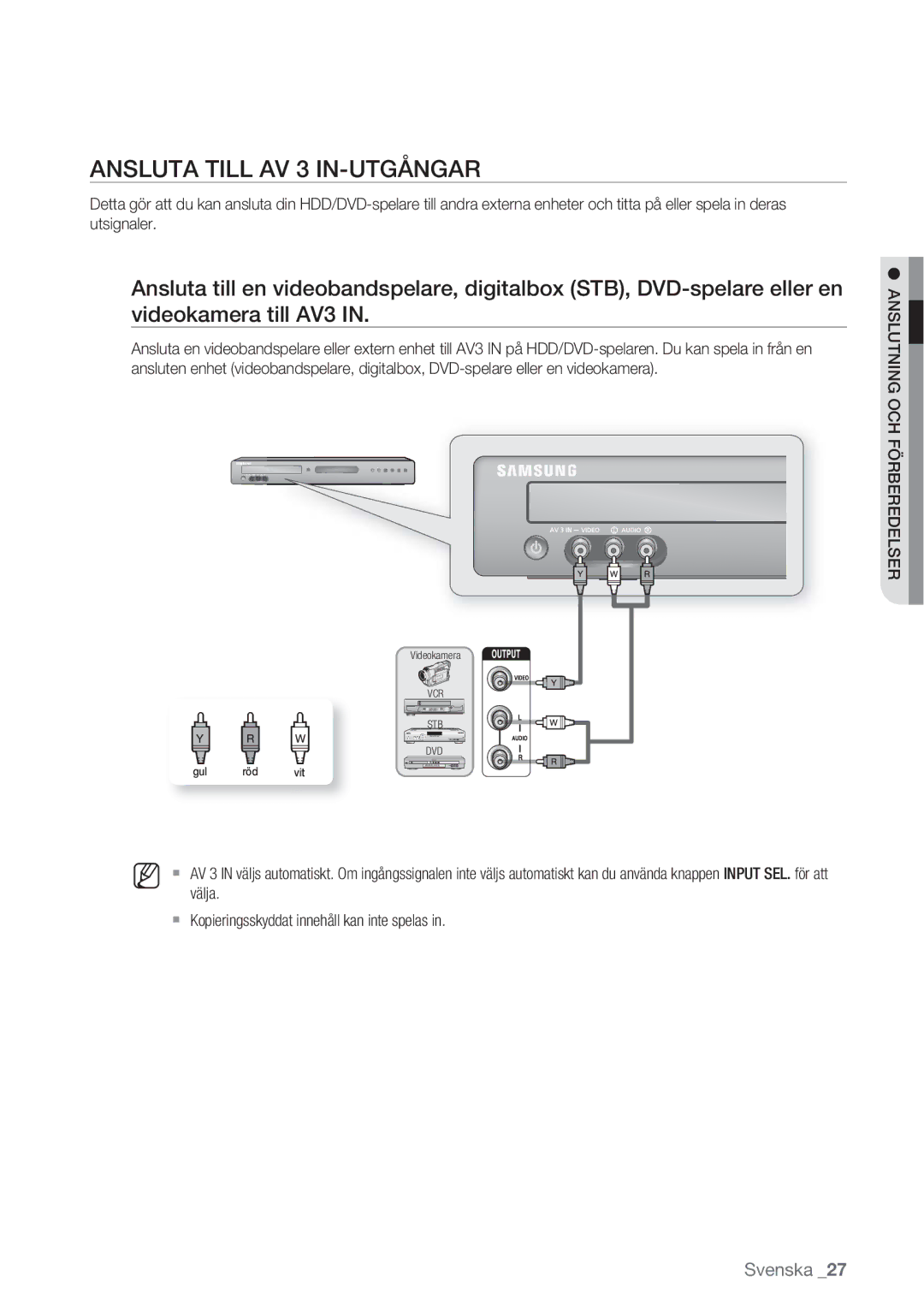 Samsung DVD-HR770/XEE manual Ansluta Till AV 3 IN-UTGÅNGAR 