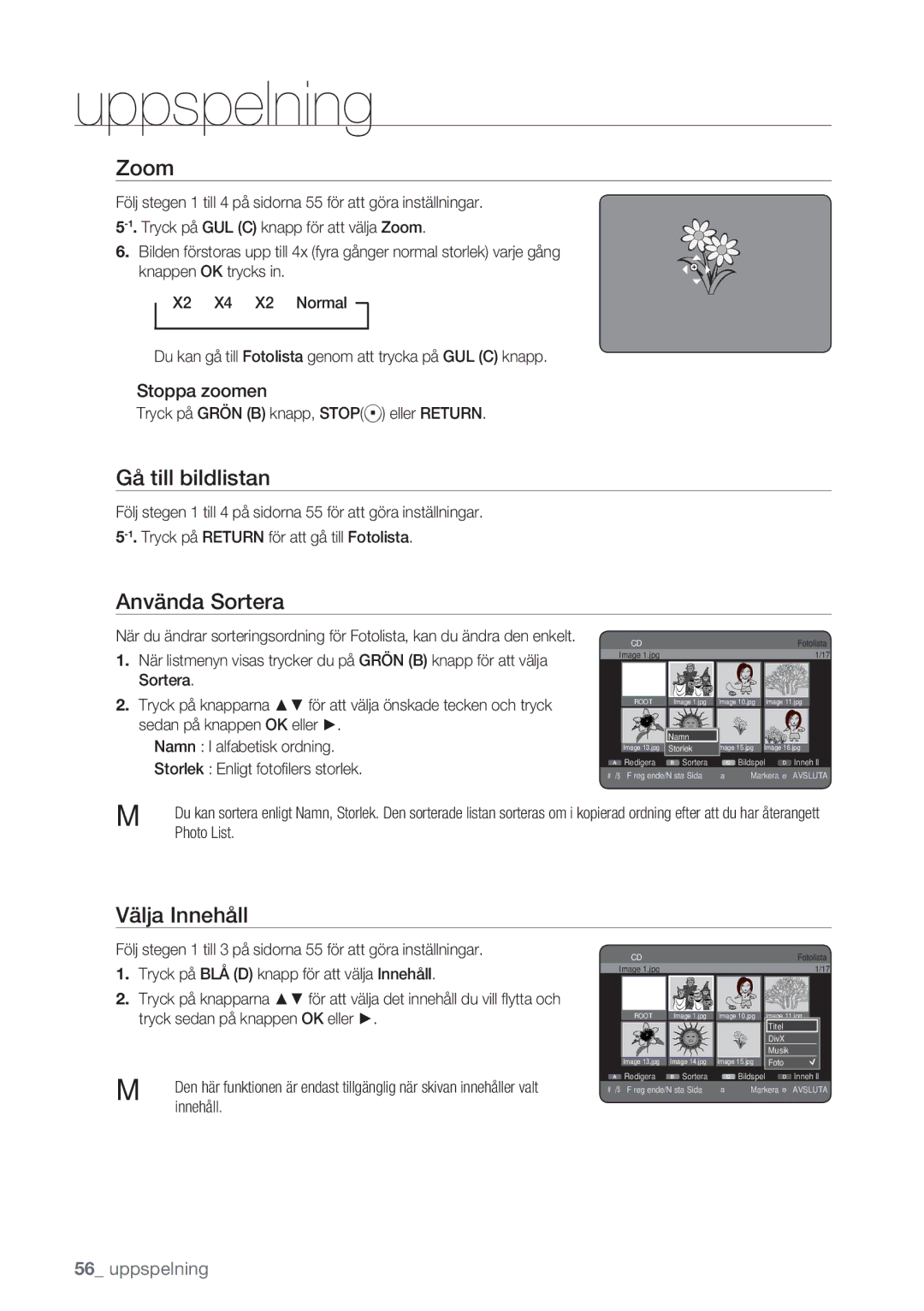 Samsung DVD-HR770/XEE manual Zoom, Gå till bildlistan 