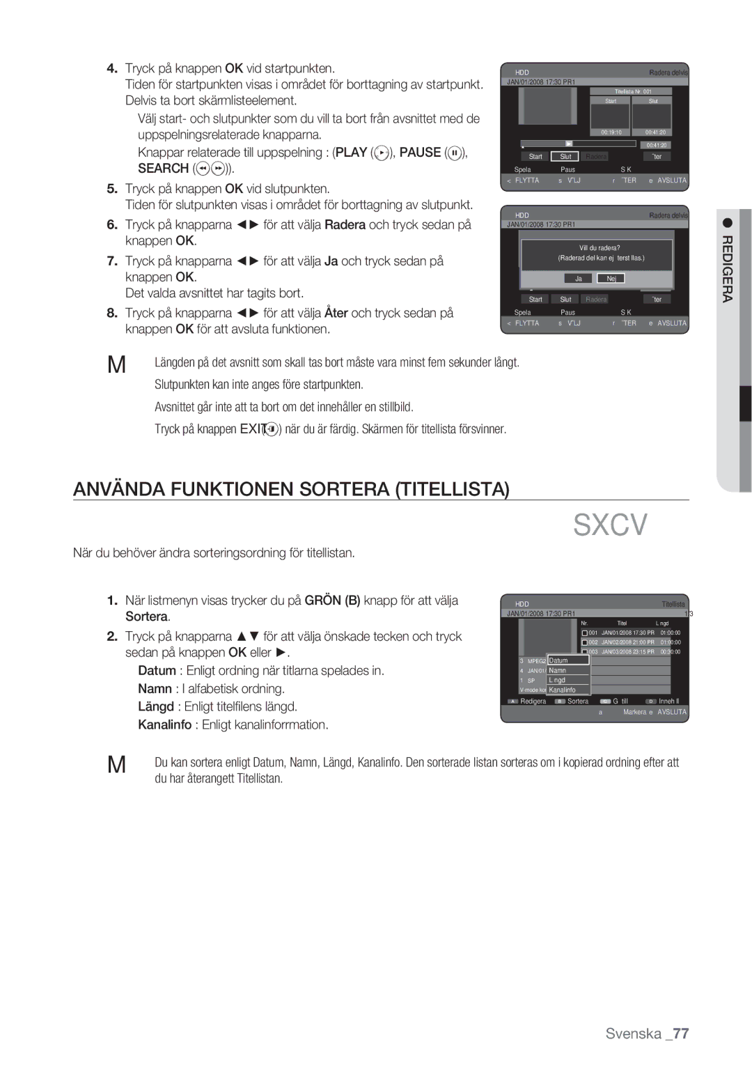 Samsung DVD-HR770/XEE manual Använda Funktionen Sortera Titellista, Search 