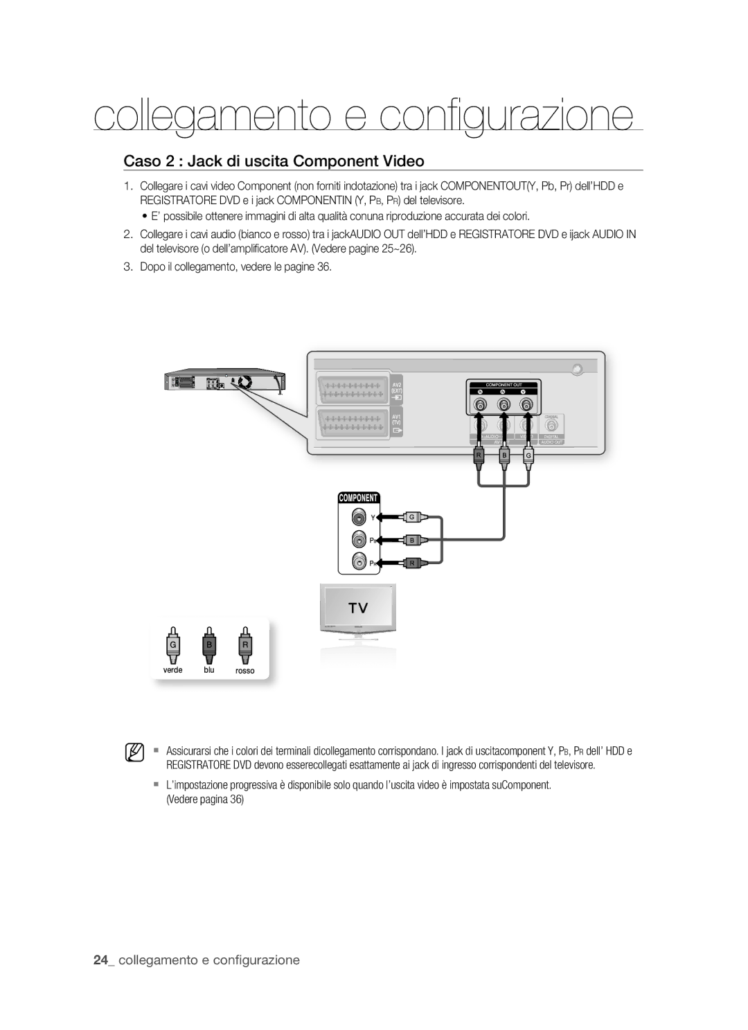 Samsung DVD-HR770/XET manual Caso 2 Jack di uscita Component Video, Dopo il collegamento, vedere le pagine 