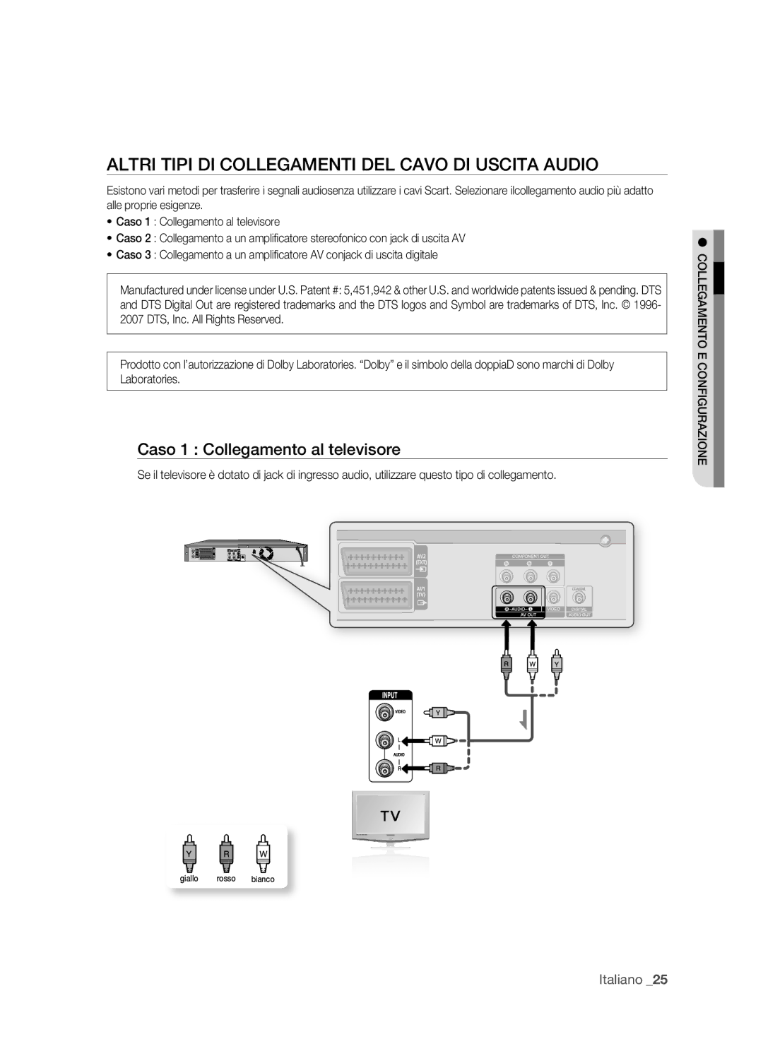 Samsung DVD-HR770/XET manual Altri Tipi DI Collegamenti DEL Cavo DI Uscita Audio, Caso 1 Collegamento al televisore 