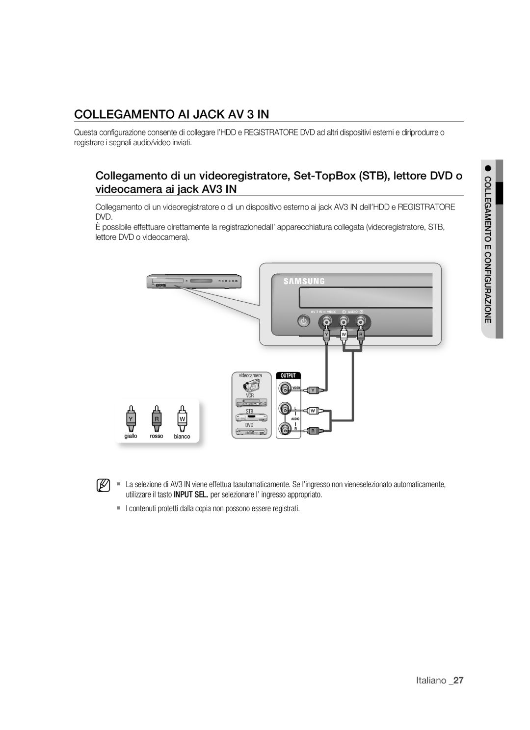 Samsung DVD-HR770/XET manual Collegamento AI Jack AV 3 