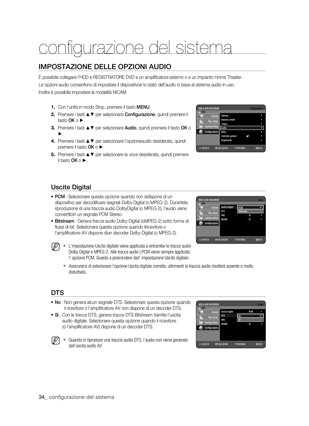 Samsung DVD-HR770/XET manual Impostazione Delle Opzioni Audio, Uscite Digital, Video Controllo genitori, Bitstream No 