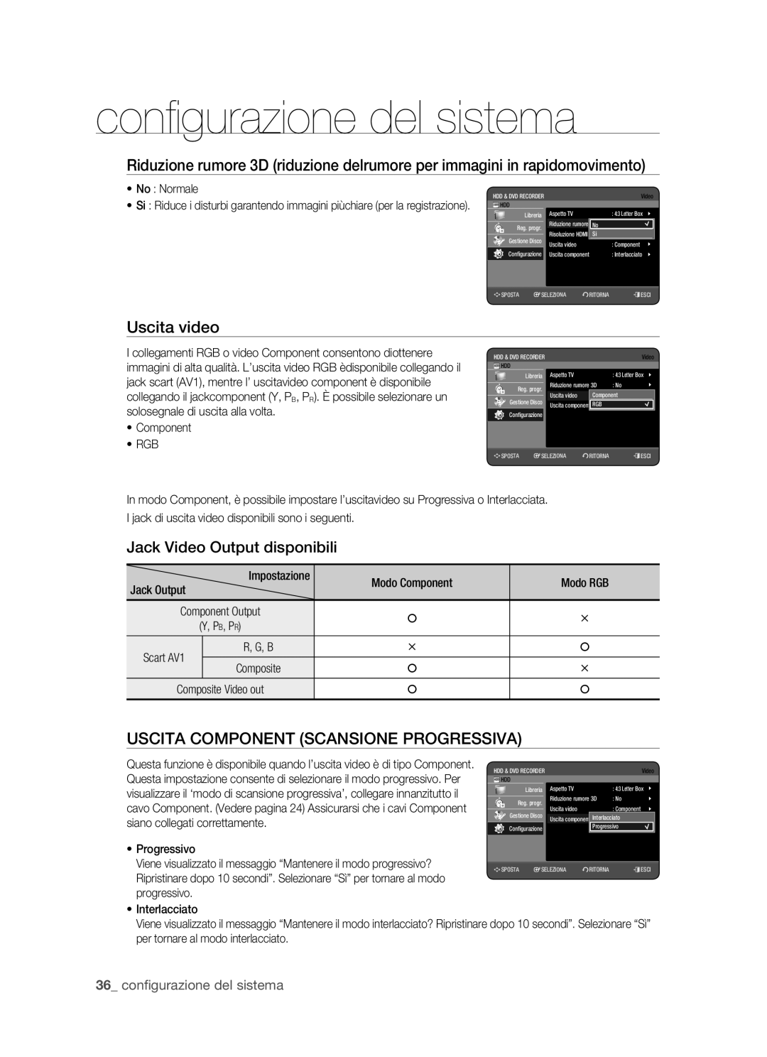 Samsung DVD-HR770/XET manual Uscita video, Jack Video Output disponibili, Rgb 