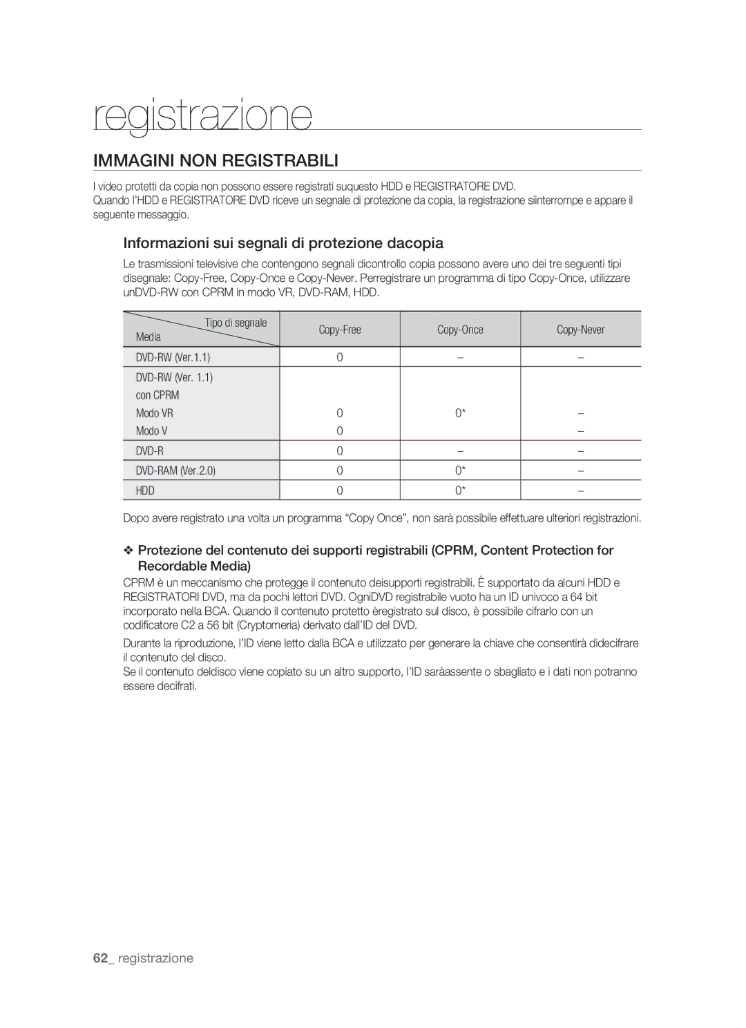 Samsung DVD-HR770/XET Immagini NON Registrabili, Informazioni sui segnali di protezione dacopia, Dvd-R, DVD-RAM Ver.2.0 