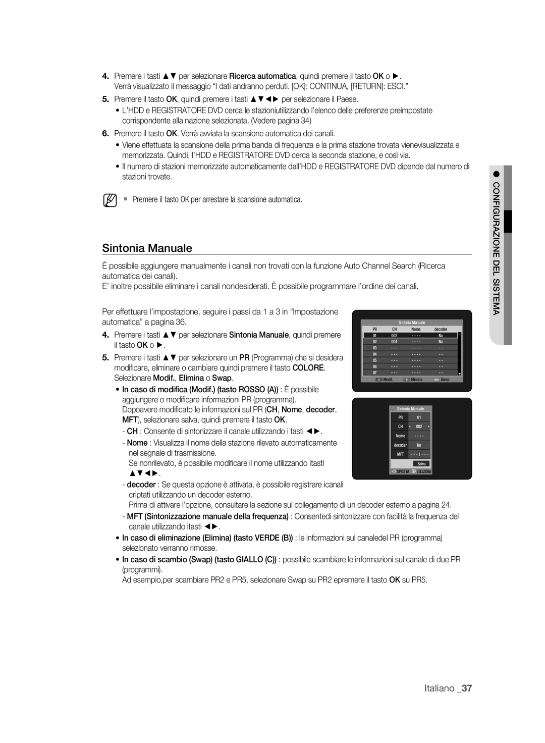 Samsung DVD-HR773A/XET manual Sintonia Manuale 