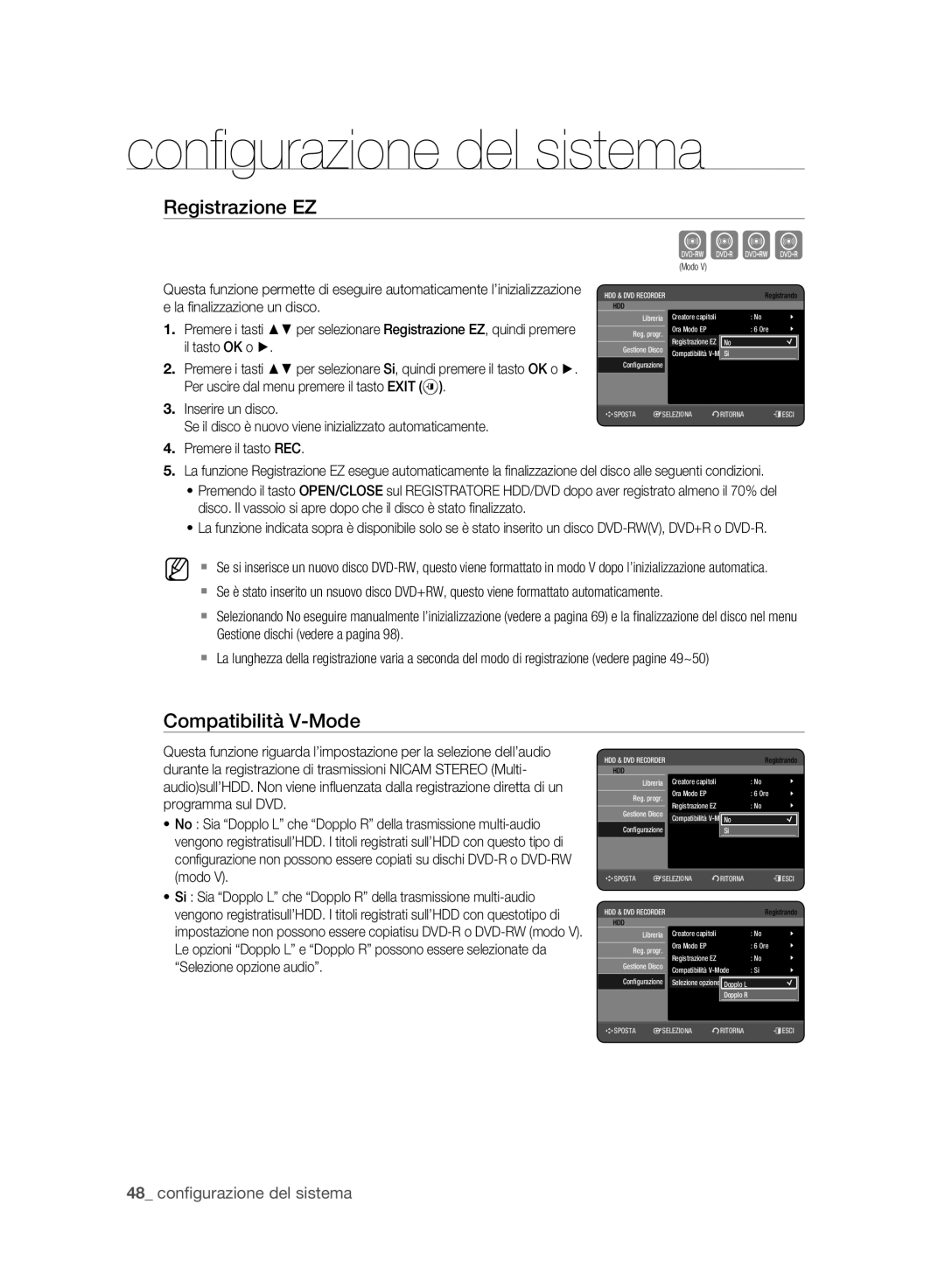 Samsung DVD-HR773A/XET manual Registrazione EZ, Compatibilità V-Mode 