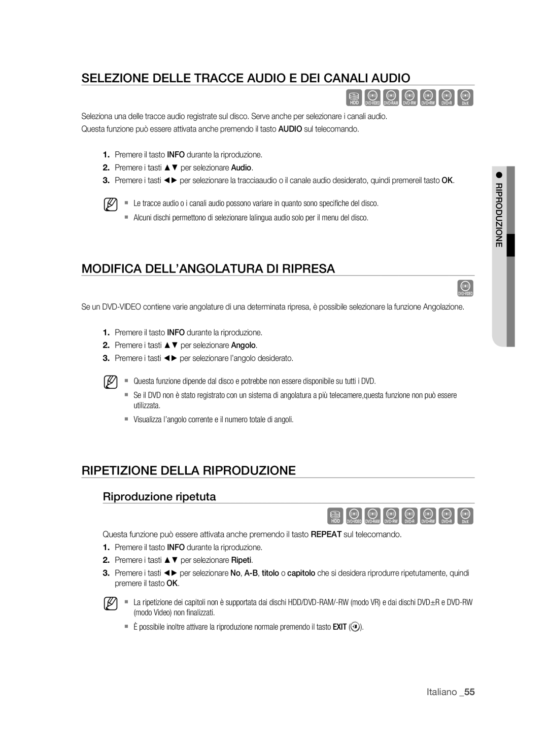 Samsung DVD-HR773A/XET manual Szxckld, Selezione Delle Tracce Audio E DEI Canali Audio, Modifica DELL’ANGOLATURA DI Ripresa 