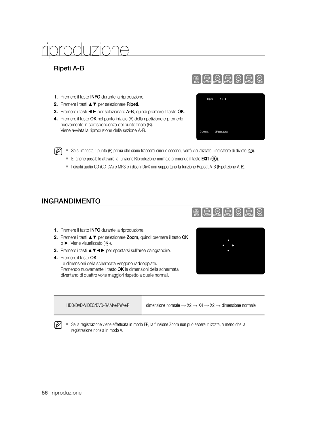 Samsung DVD-HR773A/XET manual Szxcvkl, Ingrandimento, Ripeti A-B, Viene avviata la riproduzione della sezione A-B 