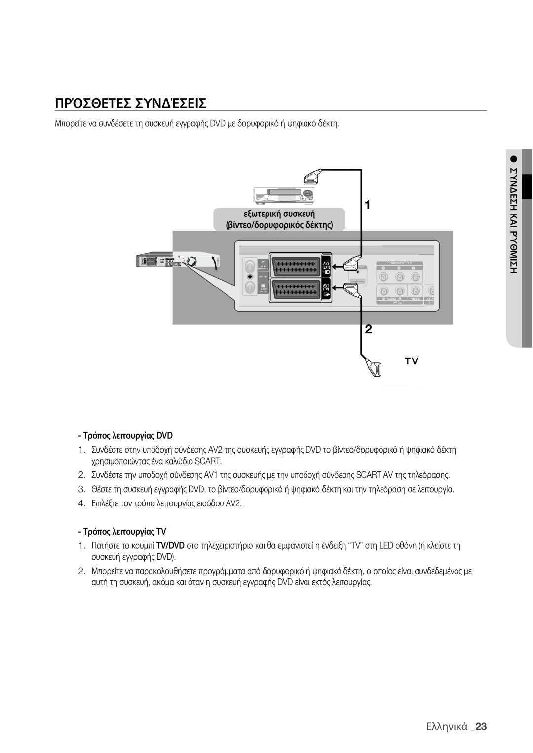 Samsung DVD-HR775/EDC, DVD-HR773/EDC manual Πρόσθετεσ Συνδέσεισ, Σύνδεση ΚΑΙ Ρύθμιση 