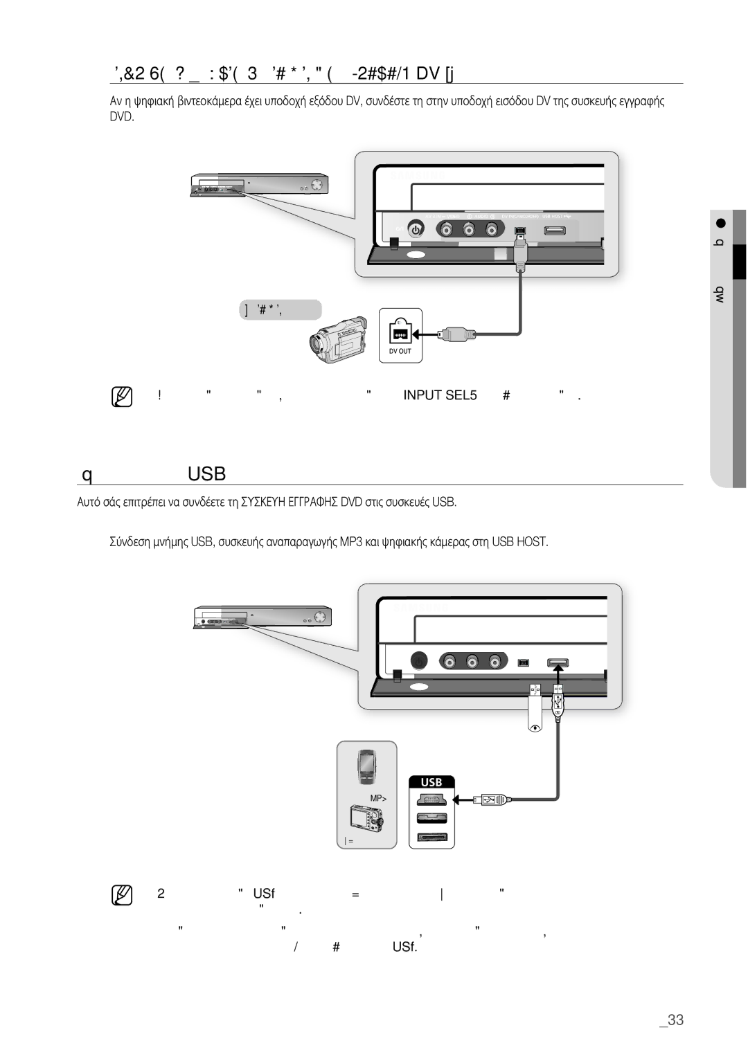 Samsung DVD-HR775/EDC, DVD-HR773/EDC manual Σύνδεση ΣΕ Συσκευέσ USB, Περίπτωση 2 Σύνδεση βιντεοκάμερας στην υποδοχή DV 