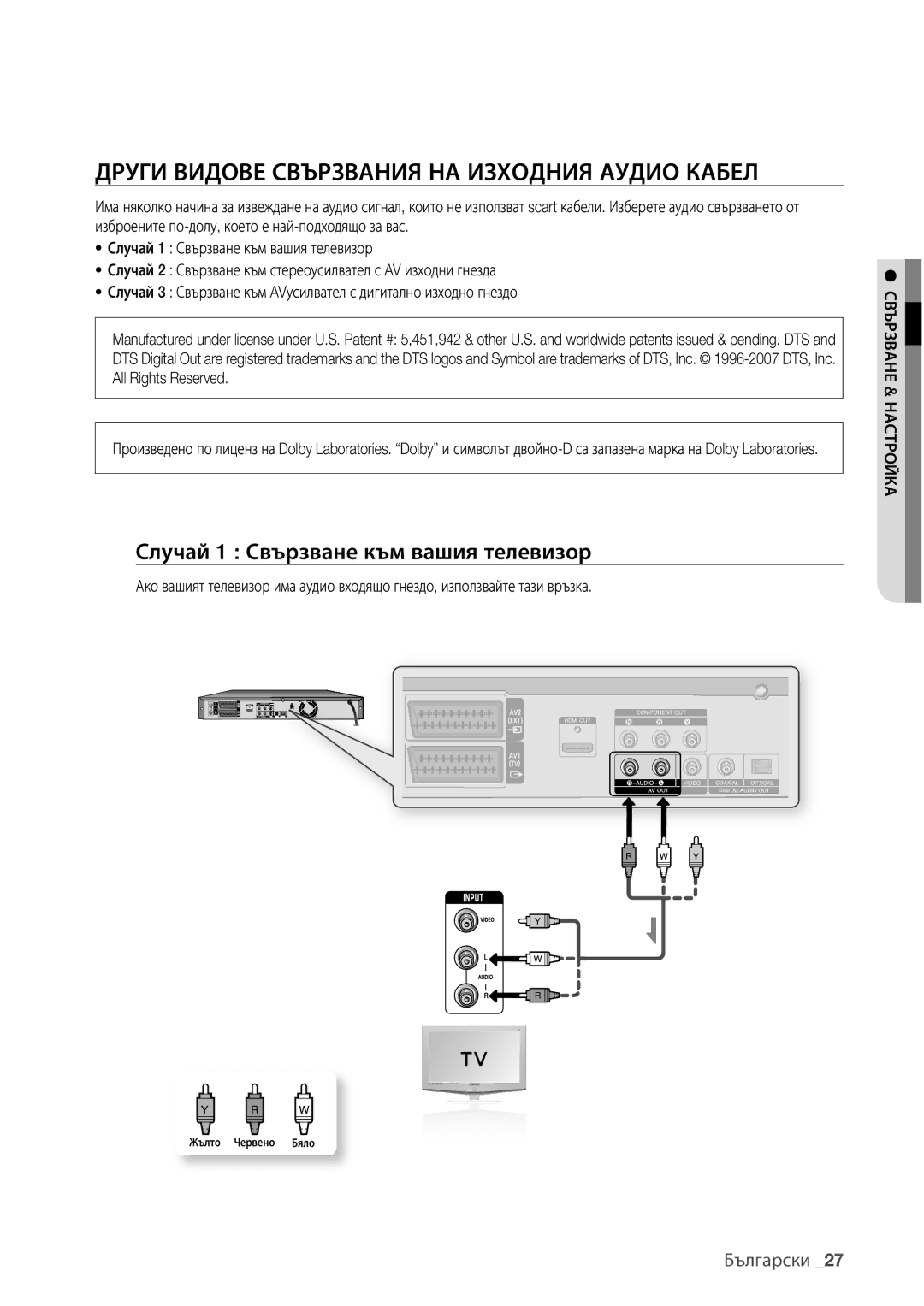 Samsung DVD-HR773/EDC manual Други Видове Свързвания НА Изходния Аудио Кабел, Случай 1 Свързване към вашия телевизор 