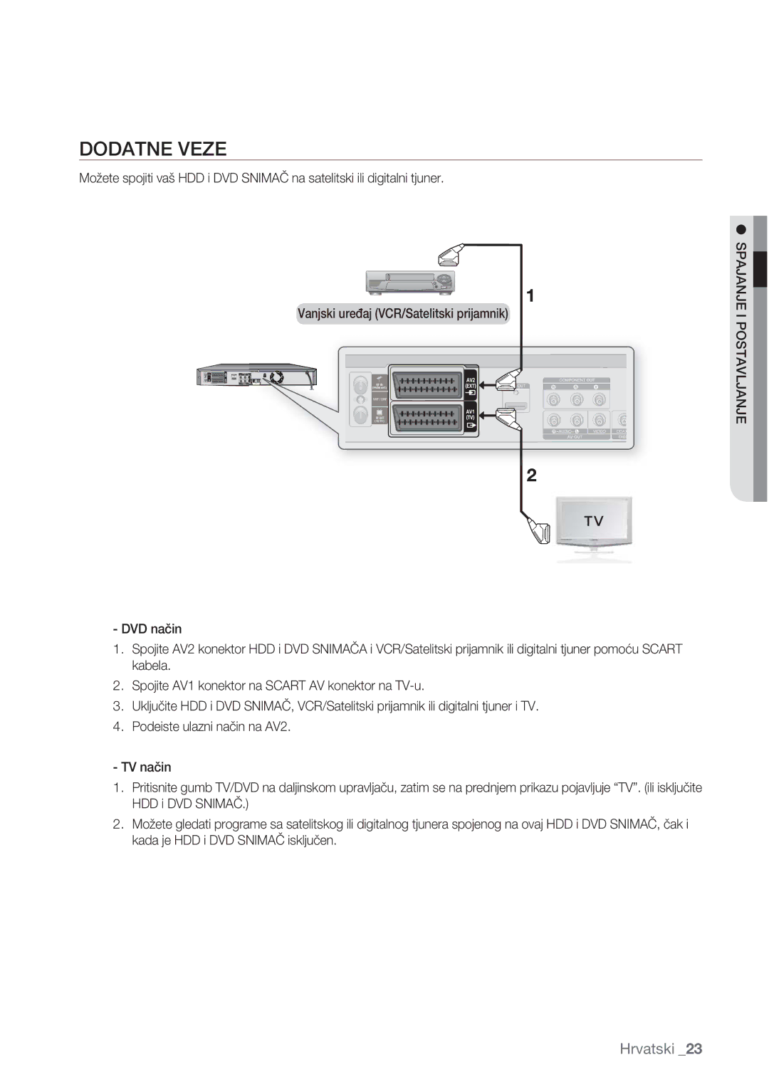 Samsung DVD-HR775/EDC, DVD-HR773/EDC, DVD-HR777/EDC manual Dodatne Veze, Spajanje I Postavljanje 