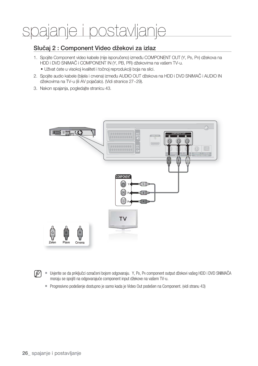 Samsung DVD-HR775/EDC, DVD-HR773/EDC, DVD-HR777/EDC manual Slučaj 2 Component Video džekovi za izlaz 