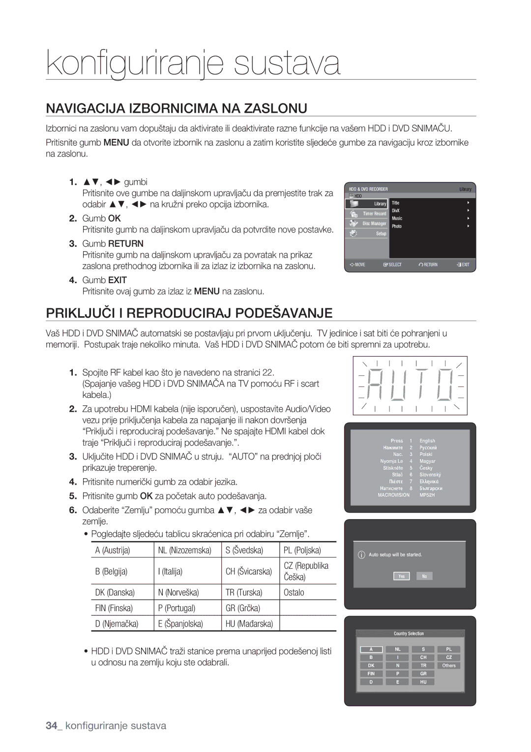 Samsung DVD-HR777/EDC, DVD-HR773/EDC, DVD-HR775/EDC Navigacija Izbornicima NA Zaslonu, Priključi I Reproduciraj Podešavanje 