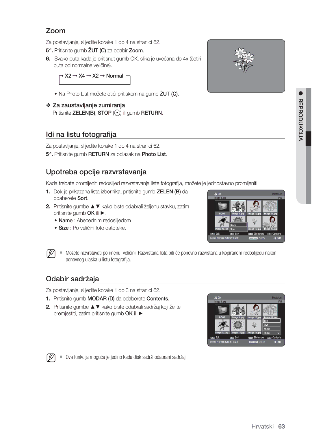 Samsung DVD-HR773/EDC, DVD-HR777/EDC, DVD-HR775/EDC manual Zoom, Idi na listu fotograﬁja 