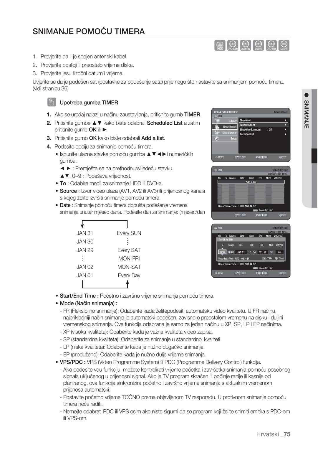 Samsung DVD-HR773/EDC, DVD-HR777/EDC, DVD-HR775/EDC manual Snimanje Pomoću Timera, Jan 