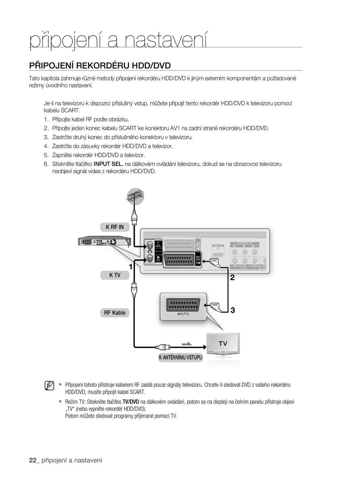 Samsung DVD-HR773/EDC manual Připojení Rekordéru HDD/DVD, Anténnímu Vstupu 