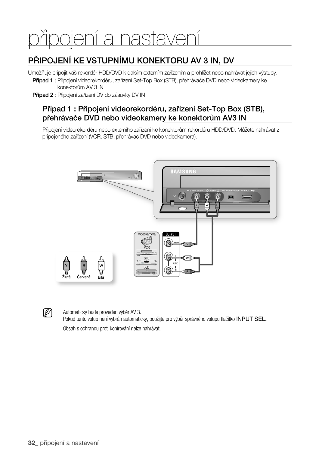 Samsung DVD-HR773/EDC manual Připojení KE Vstupnímu Konektoru AV 3 IN, DV 