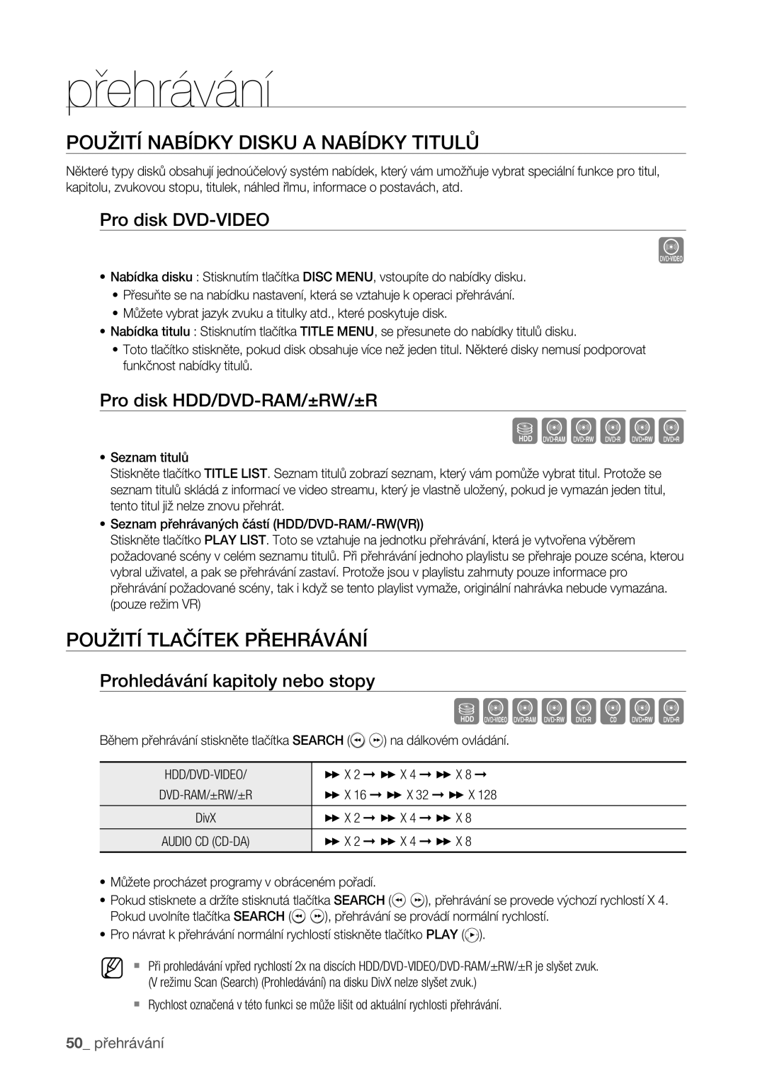 Samsung DVD-HR773/EDC manual Sxcvkl, Szxcvbkl, Použití Nabídky Disku a Nabídky Titulů, Použití Tlačítek Přehrávání 