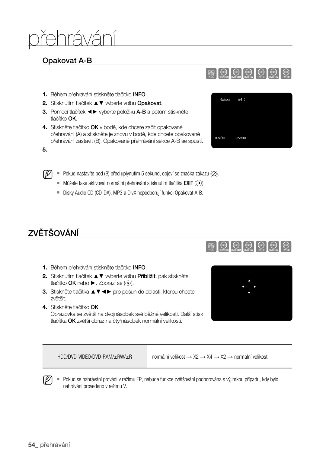 Samsung DVD-HR773/EDC manual Szxcvkl, Zvětšování, Opakovat A-B 