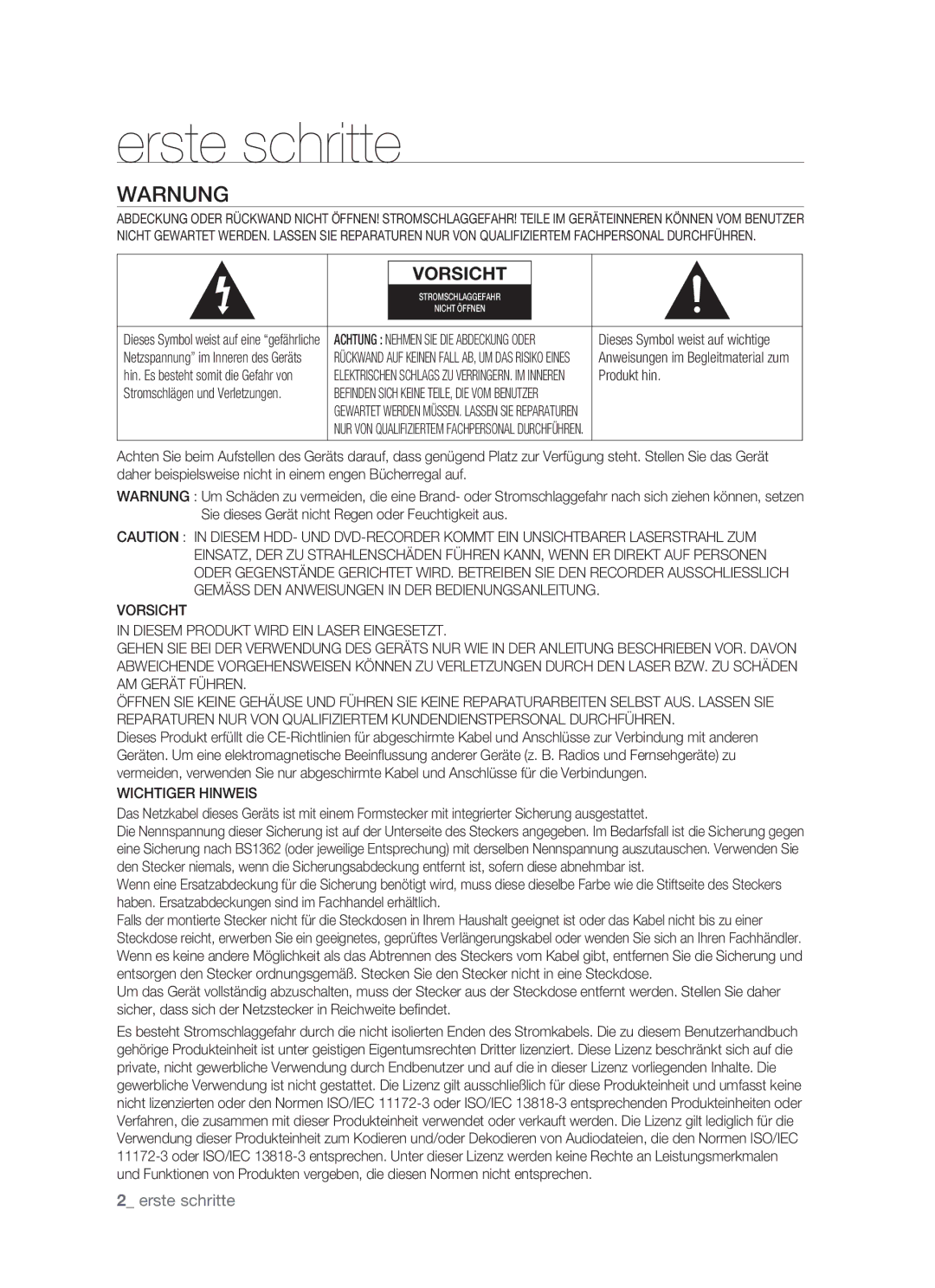 Samsung DVD-HR773/XEG, DVD-HR773/XEN, DVD-HR773/XEB, DVD-HR773/AUS Erste schritte, Warnung, Produkt hin, Wichtiger Hinweis 