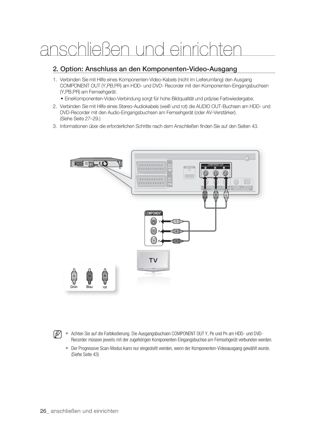 Samsung DVD-HR773/XEG, DVD-HR773/XEN, DVD-HR773/XEB, DVD-HR773/AUS manual Option Anschluss an den Komponenten-Video-Ausgang 