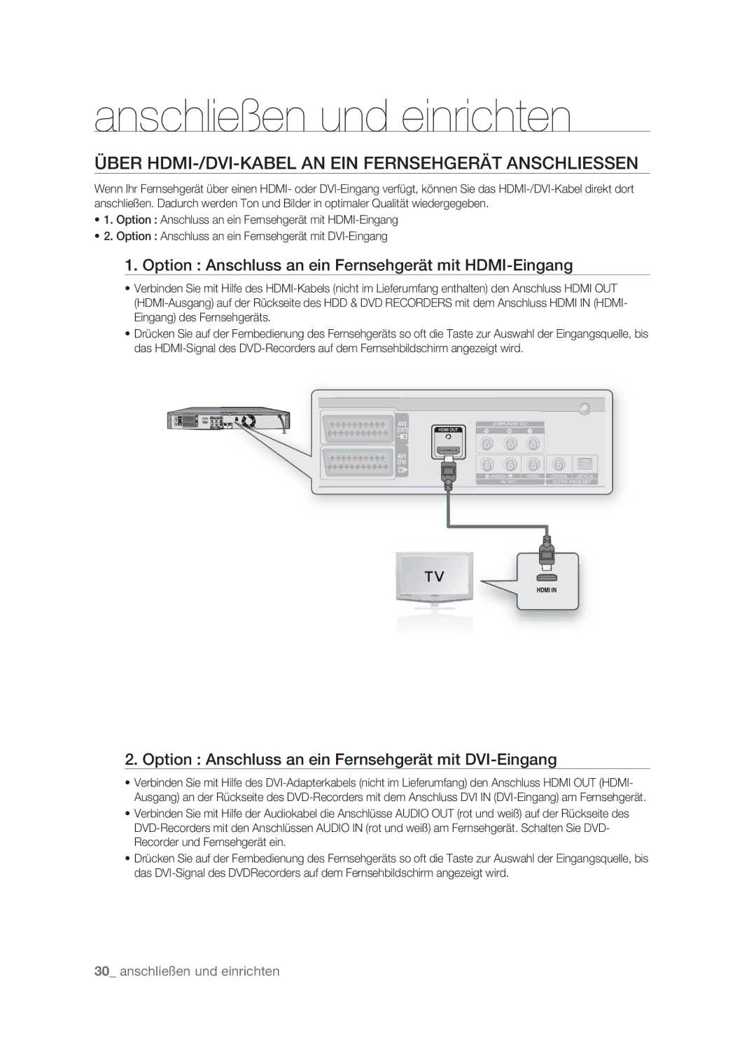 Samsung DVD-HR773/XEG, DVD-HR773/XEN, DVD-HR773/XEB, DVD-HR773/AUS Über HDMI-/DVI-KABEL AN EIN Fernsehgerät Anschliessen 