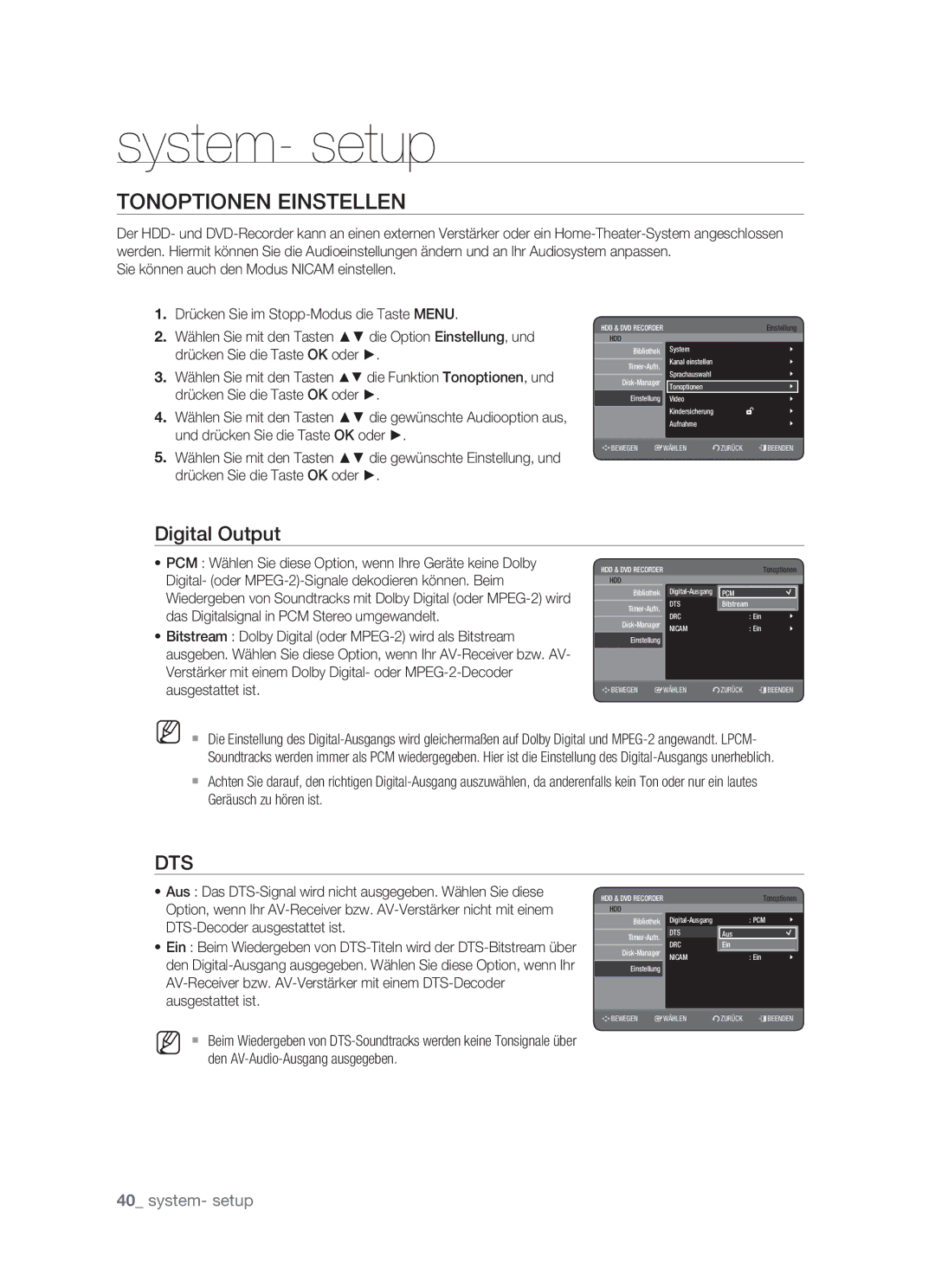 Samsung DVD-HR773/XEN, DVD-HR773/XEB, DVD-HR773/XEG, DVD-HR773/AUS manual Tonoptionen Einstellen, Digital Output 