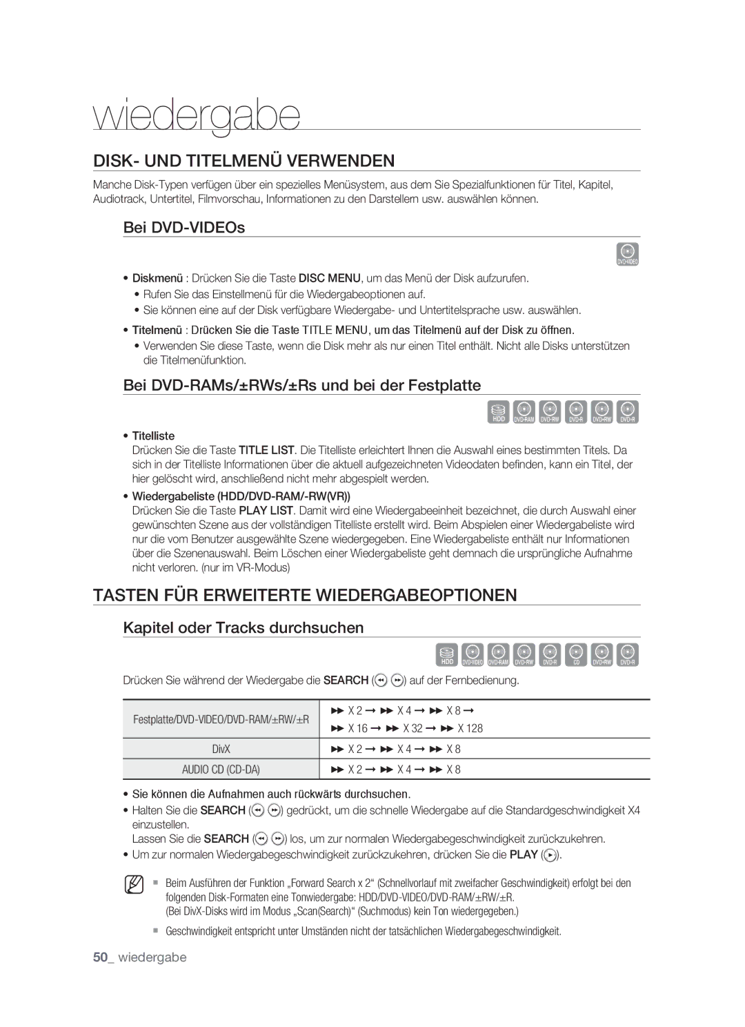 Samsung DVD-HR773/XEG manual Sxcvkl, Szxcvbkl, DISK- UND Titelmenü Verwenden, Tasten FÜR Erweiterte Wiedergabeoptionen 