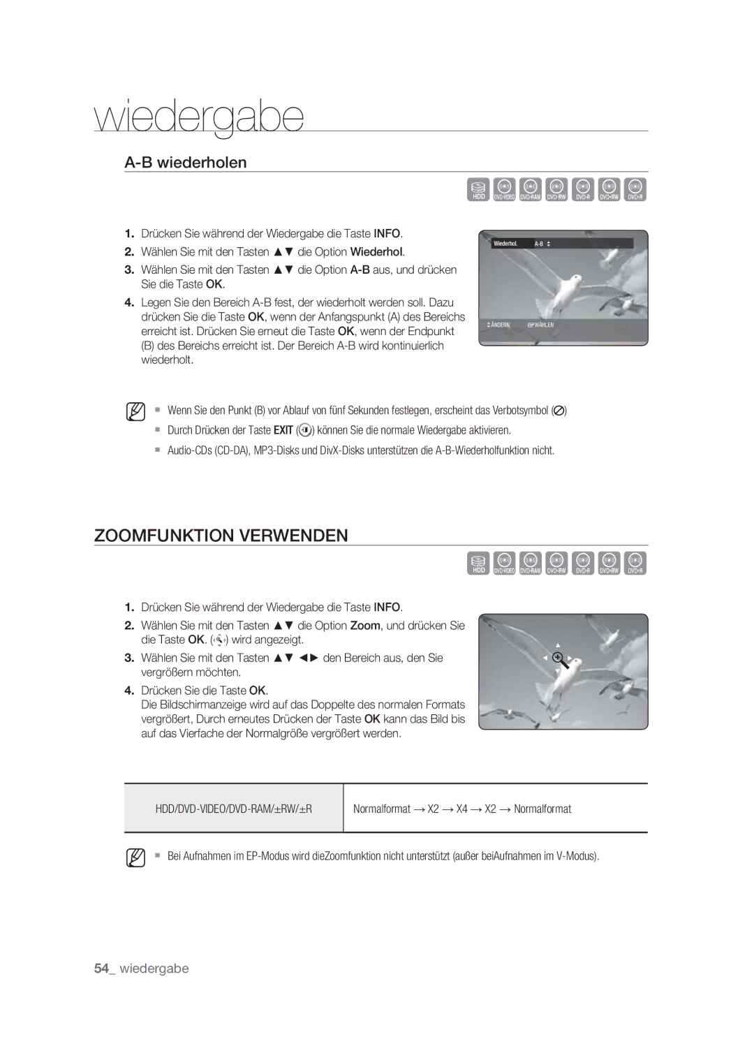 Samsung DVD-HR773/XEG manual Szxcvkl, Zoomfunktion Verwenden, Wiederholen, Normalformat → X2 → X4 → X2 → Normalformat 