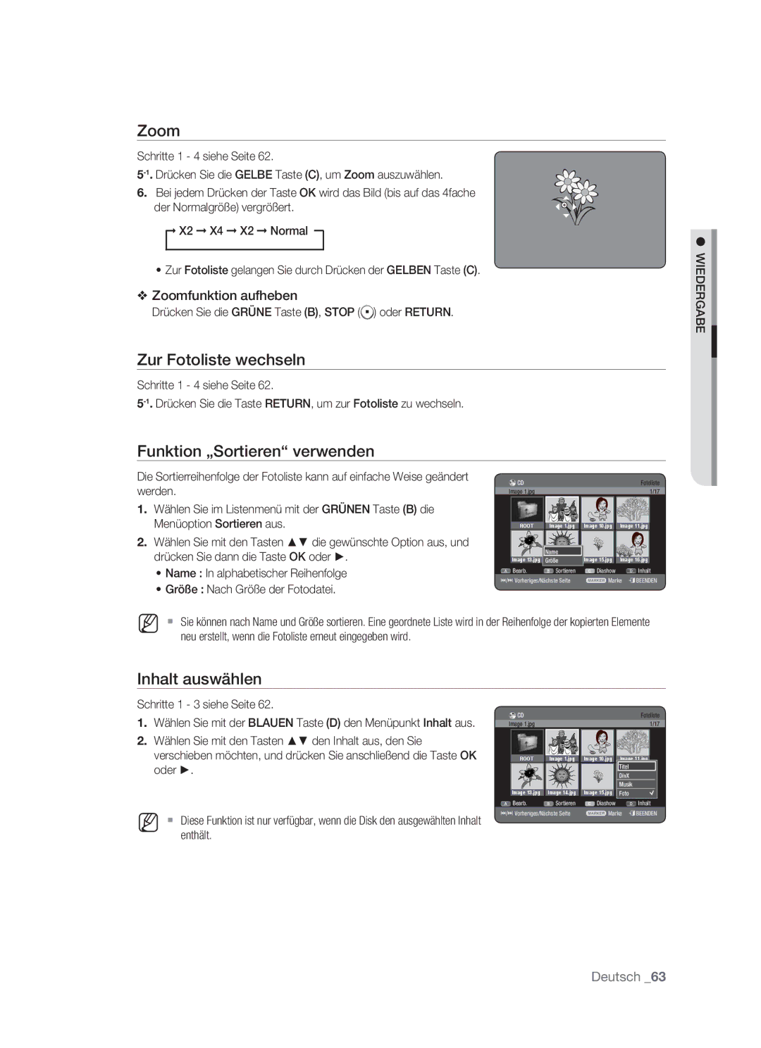 Samsung DVD-HR773/AUS, DVD-HR773/XEN, DVD-HR773/XEB, DVD-HR773/XEG manual Zoom, Zur Fotoliste wechseln 