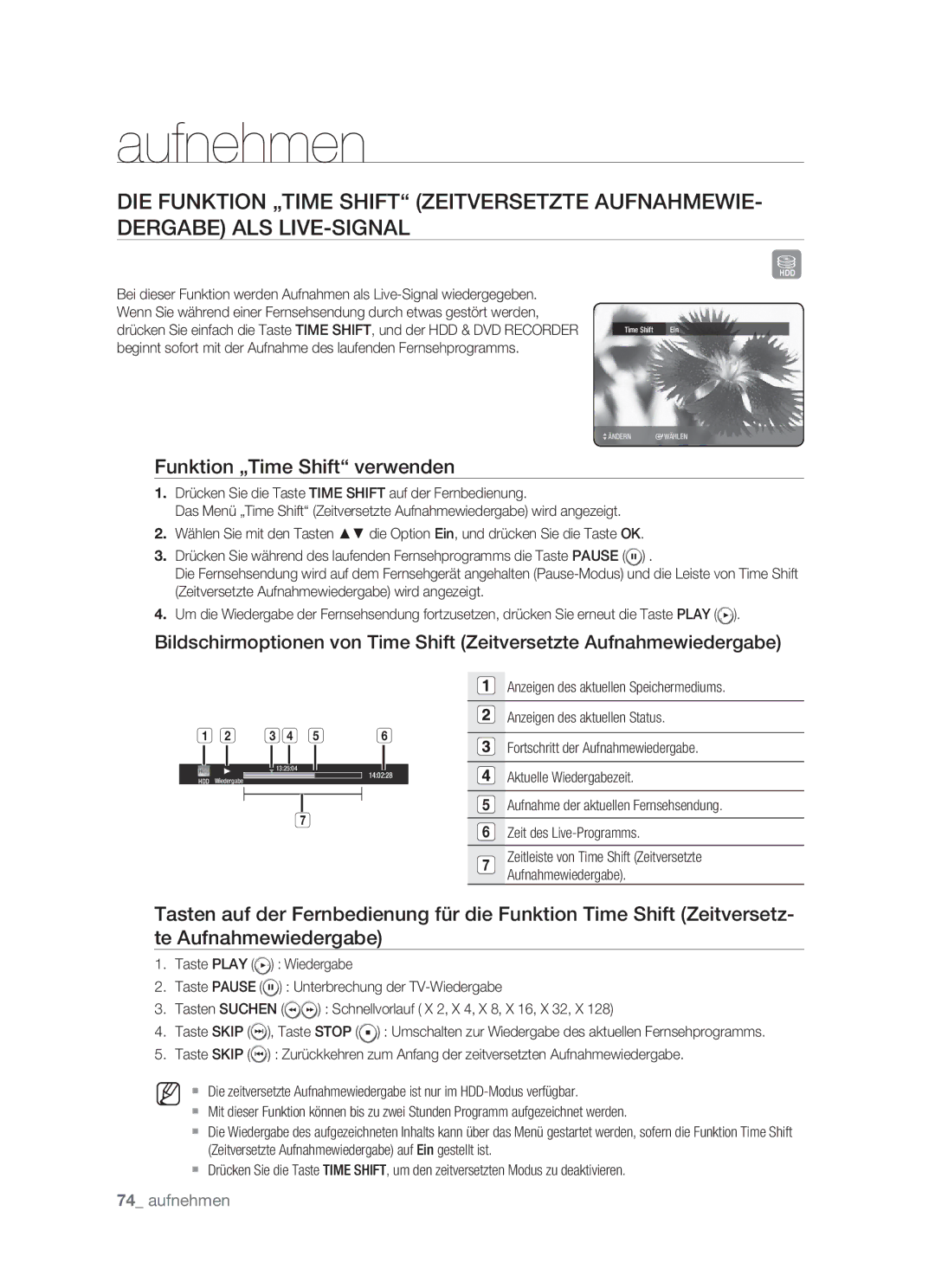 Samsung DVD-HR773/XEG, DVD-HR773/XEN, DVD-HR773/XEB, DVD-HR773/AUS manual Funktion „Time Shift verwenden 