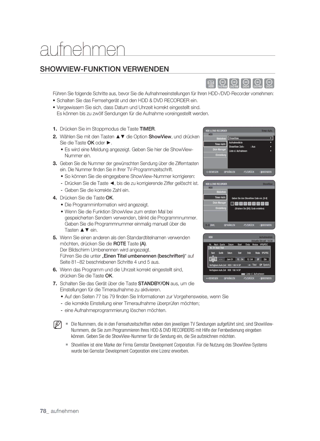 Samsung DVD-HR773/XEG, DVD-HR773/XEN, DVD-HR773/XEB, DVD-HR773/AUS manual SHOWVIEW-FUNKTION Verwenden 