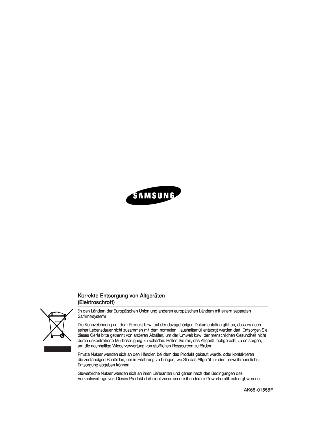 Samsung DVD-HR773/XEB, DVD-HR773/XEN, DVD-HR773/XEG, DVD-HR773/AUS manual Korrekte Entsorgung von Altgeräten Elektroschrott 