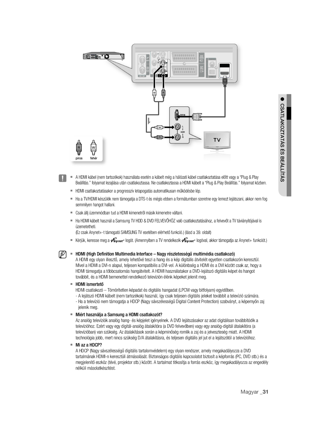 Samsung DVD-HR777A/EDC, DVD-HR775A/EDC, DVD-HR773A/EDC manual Hdmi ismertető,  Mi az a HDCP? 