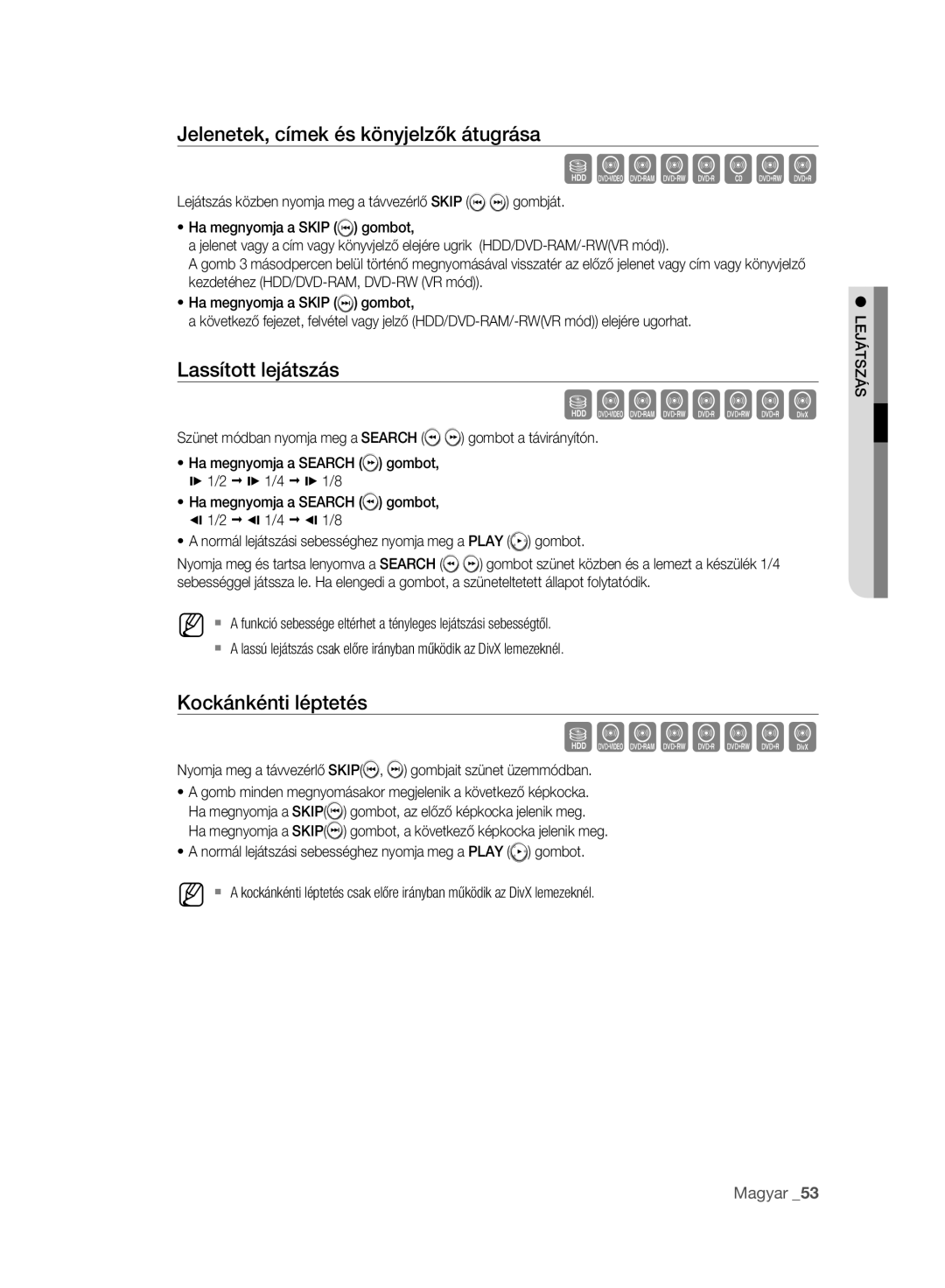 Samsung DVD-HR773A/EDC, DVD-HR775A/EDC, DVD-HR777A/EDC manual Jelenetek, címek és könyjelzők átugrása 