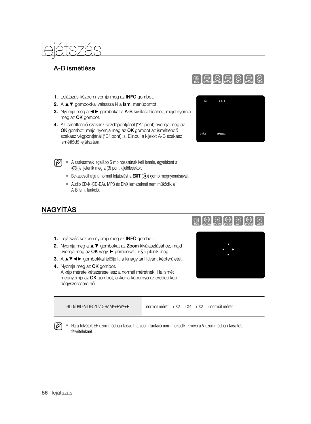 Samsung DVD-HR773A/EDC, DVD-HR775A/EDC, DVD-HR777A/EDC manual Nagyítás, Ismétlése 