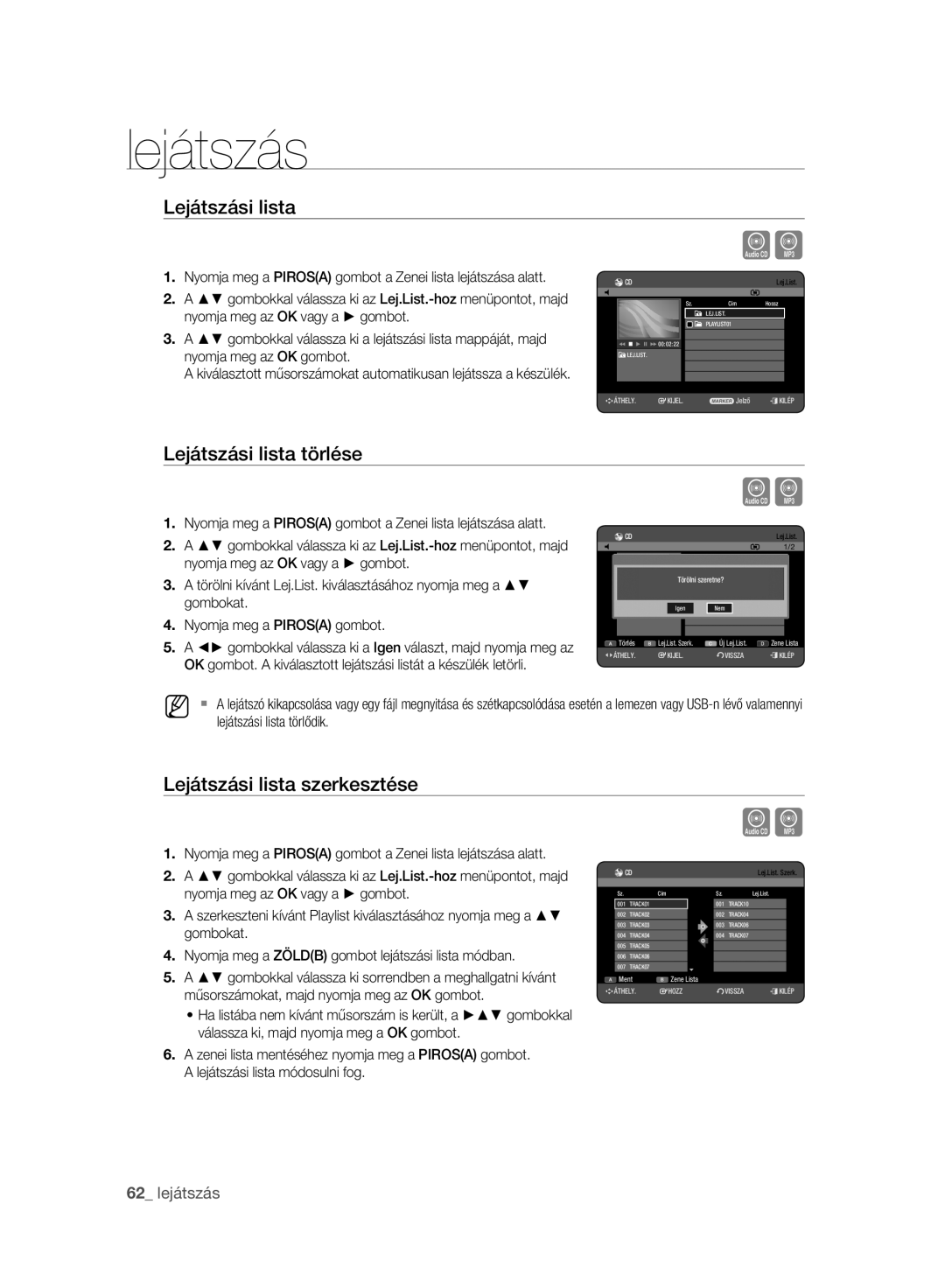 Samsung DVD-HR773A/EDC, DVD-HR775A/EDC manual Lejátszási lista törlése, Lejátszási lista szerkesztése, Törölni szeretne? 