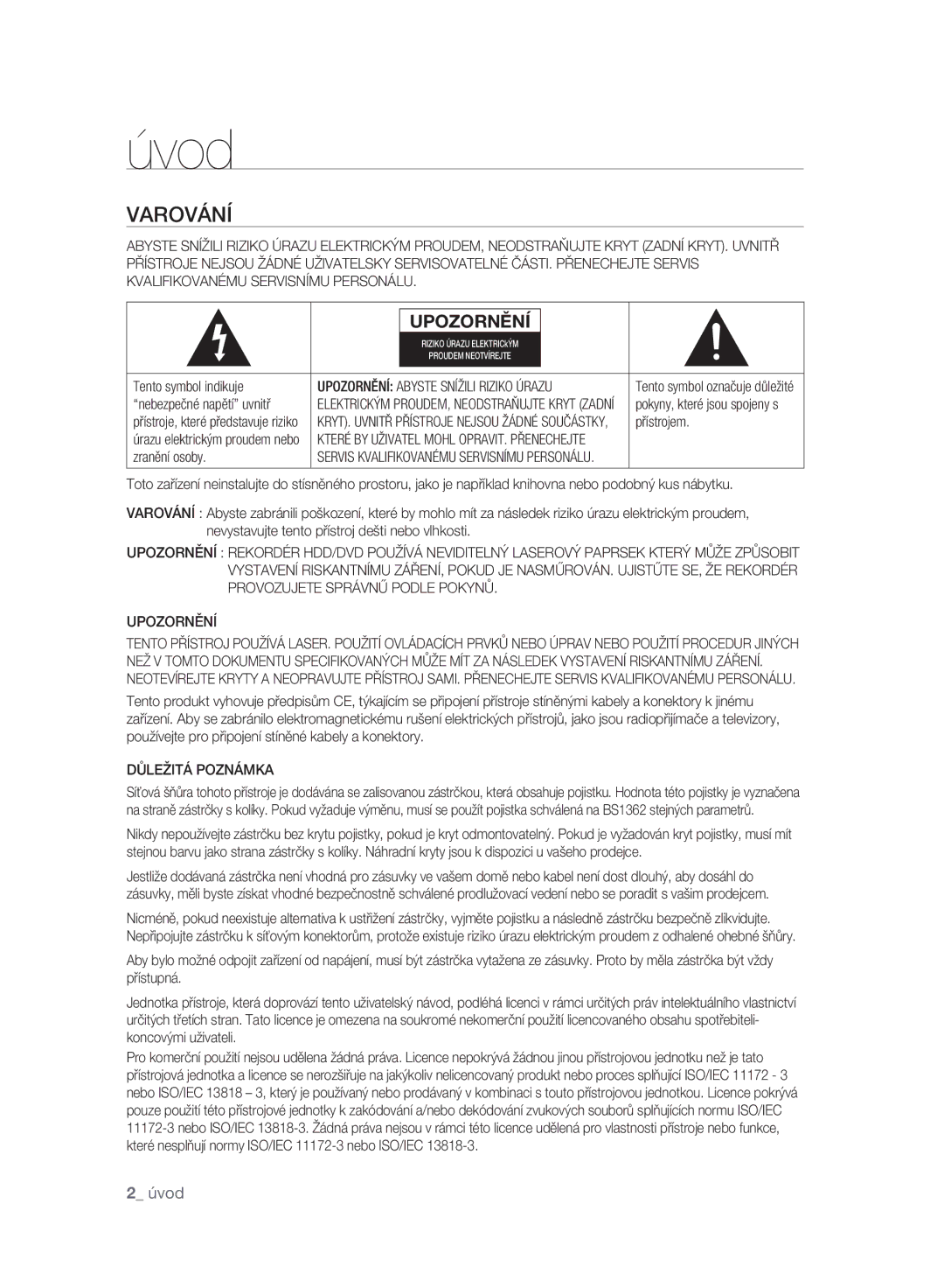 Samsung DVD-HR773A/EDC, DVD-HR775A/EDC, DVD-HR777A/EDC manual Úvod, Varování, Upozornění, Důležitá Poznámka 