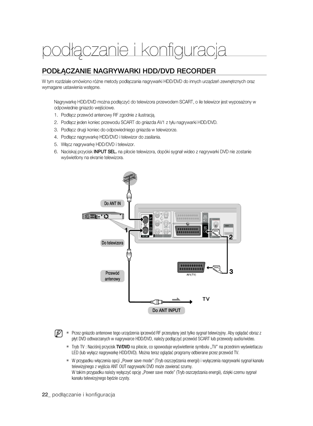 Samsung DVD-HR777A/EDC, DVD-HR775A/EDC Podłączanie i konﬁguracja, Podłączanie Nagrywarki HDD/DVD Recorder, Do ANT Input 