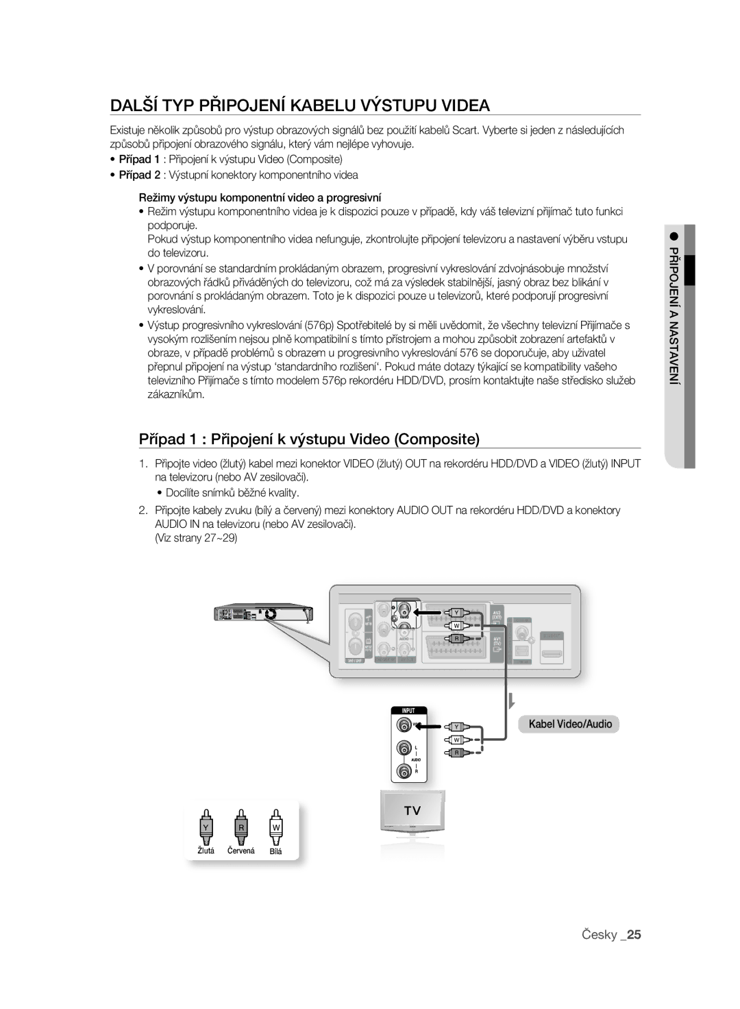 Samsung DVD-HR777A/EDC manual Další TYP Připojení Kabelu Výstupu Videa, Případ 1 Připojení k výstupu Video Composite 